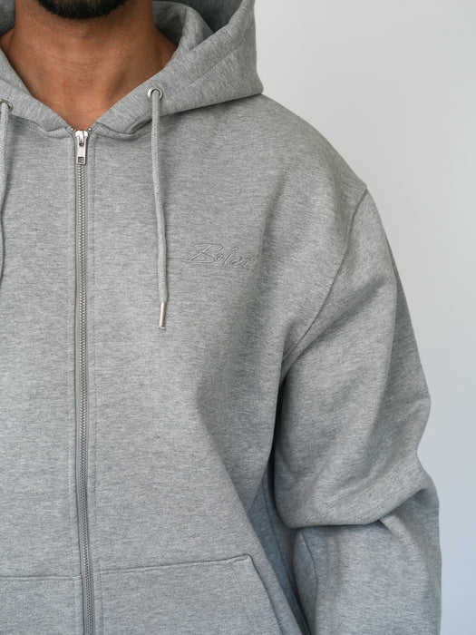 Bolzr Embroidered Hoodie Zip | Gray | oversized