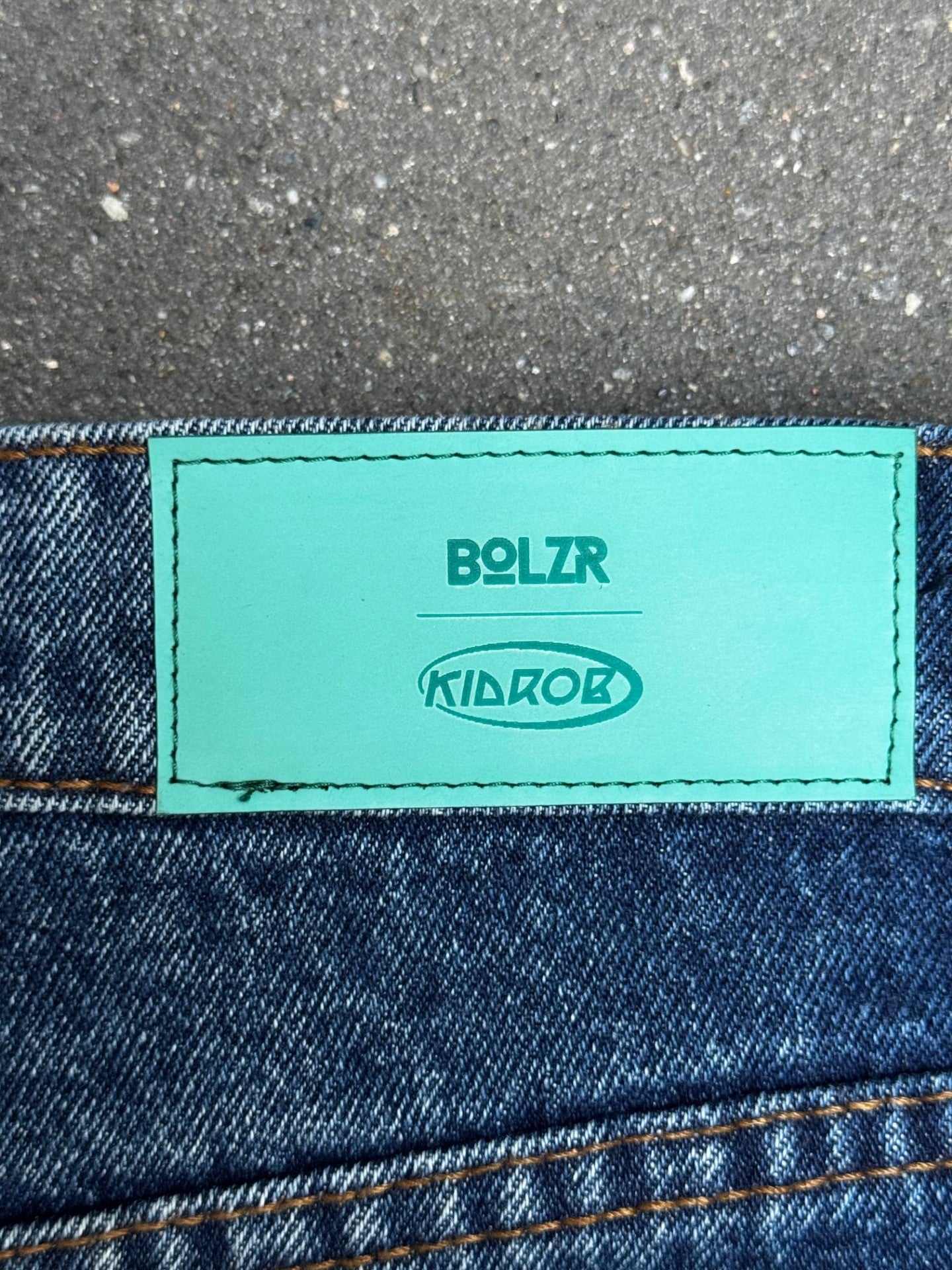 Robert Andrich Kidrob Heavy Denim Jorts [Blue washed] BOLZR  Detail Logo back