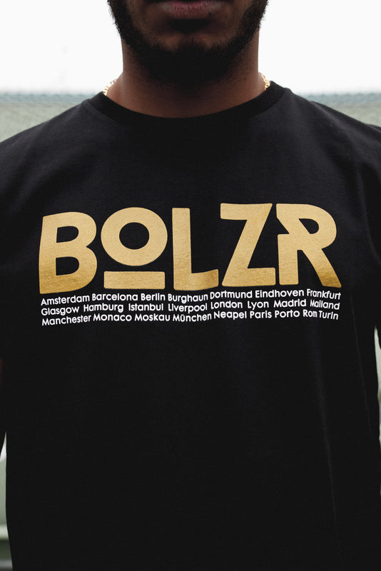 Bolzr T-Shirt | Black &amp; Yellow Gold
