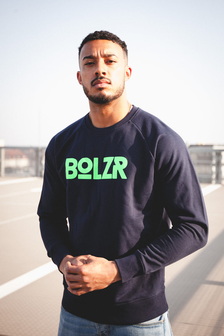 Bolzr Sweater | Blue & Neon Green