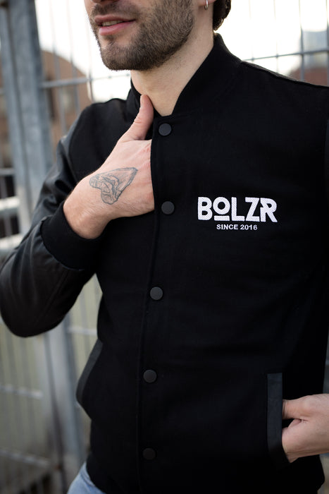 Bolzr Oldschool College Jacke | Schwarz & Weiß